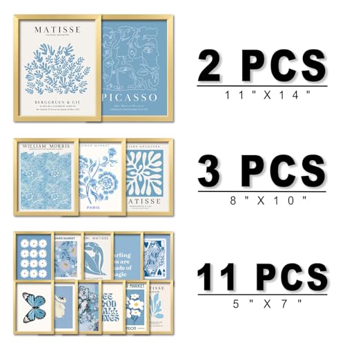 ANERZA 16 PCS Framed Blue Wall Art Decor, Matisse Wall Prints for Bedroom, Gallery Wall Frame Set, Minimalist Posters for Living Room Aesthetic, Collage Kit, Teen Girls Dorm Home Artwork - color: Blue, size: 12"x15" Framed