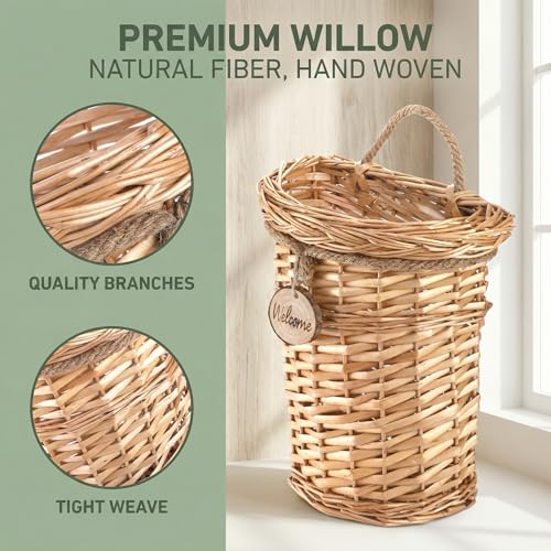 Hiceeden Wicker Hanging Wall Basket, Woven Front Door Flower Basket, Flat Hanging Storage Basket Wall Decor for Home, Garden, Pantry, Farmhouse - style: Country Rustic