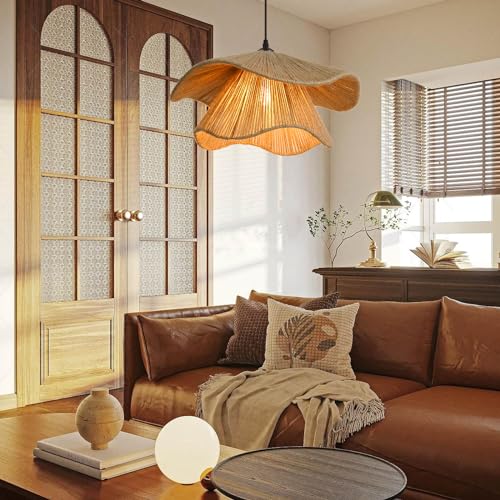 Arturesthome Rustic Pendant Light Fixture, Woven Jute Rope Lampshade Coastal Hanging Lighting, Adjustable Vintage Farmhouse Chandelier Lamp Shade for Kitchen Island Dining Room - size: 15.7"*9.8"