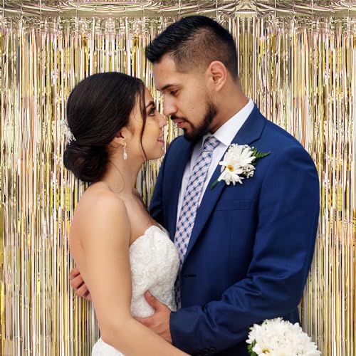 30 Pack Champagne Gold Foil Fringe Curtain Backdrop, 3.3x8.2 Feet Metallic Tinsel Streamer Curtains Photo Booth Props for Engagement/Wedding/Bridal Shower/New Year/Valentine's Day Party Decorations - color: Champagne Gold
