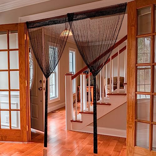 2 Pack 39 x 79 Inch Beaded Curtain String Door Curtains, Hippie Room Decor Beaded Curtains for Doorway, Closet Curtains, Room Divider Privacy Decor, Boho Home Decoration for Bedroom, Party, Black - color: Black