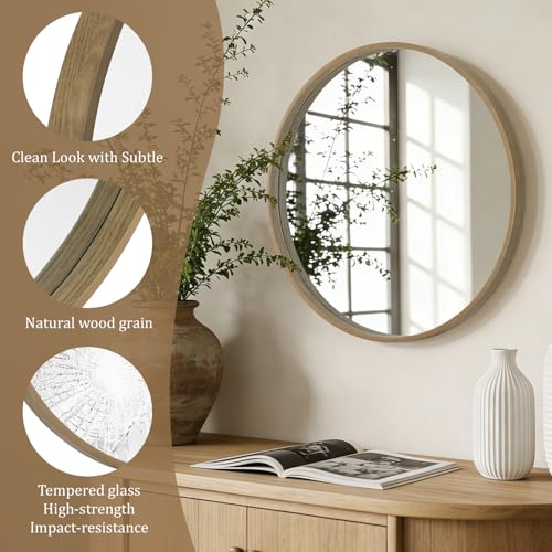 WallBeyond Round Wood Mirror 24" Circle Wall Mirror for Bathroom Round Wall Mirror for Wall Decor, Vanity, Entryway Living Room, Honey - color: Honey, size: 24"L x 24"W