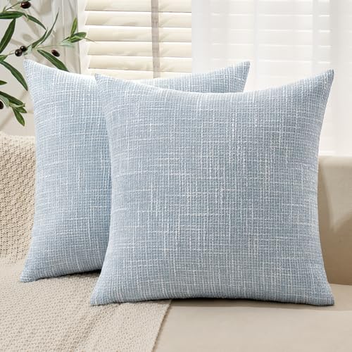 MIULEE Burlap Linen Spring Throw Pillow Covers 20x20 Inch Set of 2 Coastal Light Blue Decorative Pillows Modern Farmhouse Soft Accent Cushion Covers for Couch Sofa Bedroom Livingroom Home Decor - color: Light Blue, size: 20" x 20" (Pack of 2)