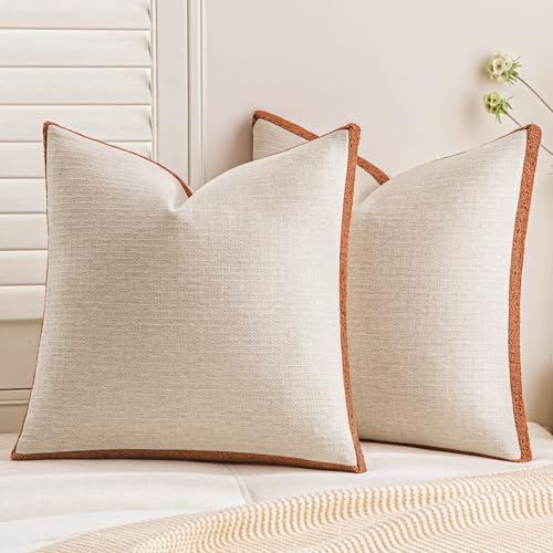 a moment Loop Yarn Linen-Like Pillow Cover Natural Soft Decorative Throw Pillow Case Farmhouse 18x18 Inch, Bohemian Textured Cushion Cover for Sofa Bed, Wrinkle-Resistant Home Decor Orange - color: Orange, size: 18" x 18" (Pack of 2)