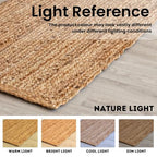 HOMEMONDE Handwoven Jute Area Rug - 5 feet Round Natural Yarn Loom Braided Rug - Eco-Friendly Boho Farmhouse Reversible Design for Bedroom, Living Room, and Kitchen - size: 5' (Round)