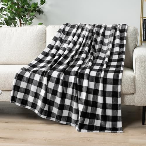 PAVILIA Black and White Buffalo Plaid Fleece Bed Blanket Queen Size, Soft Checkered Flannel Blanket for Sofa, Plaid Christmas Couch Throw Bed, Warm Cozy Decorative Blanket Fall Decor Gift, 90x90 - color: Plaid White/Black, size: 90 x 90 Inches - Queen