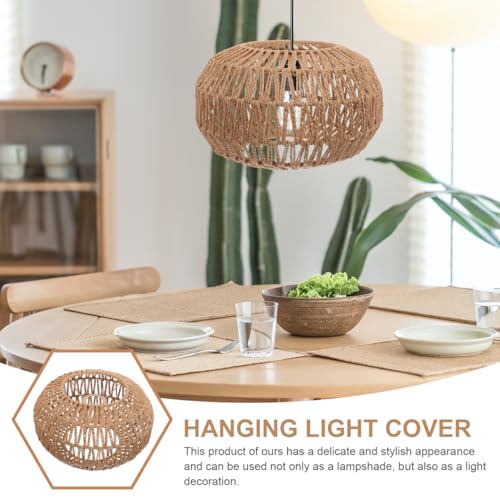 GALPADA 11.8 Inch Boho Woven Light Shade, Rattan Style Paper Rope Pendant Light Cover, Round Wicker Lamp Shade Replacement for Ceiling Hanging Fixtures