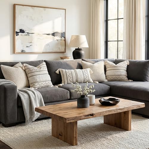 BlissBlush Decorative Lumbar Throw Pillow Covers 12x20 Combo Set of 2 Rectangular Boho Accent Pillowcase Black Neutral Farmhouse Cushion for Couch Sofa Bedroom Living Home Décor Cover ONLY - color: Black, size: 20" x 12" (Pack of 2)