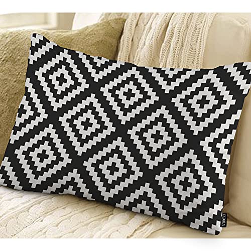 EKOBLA Black and White Accent Throw Pillow Covers Repeating Pattern Geometric Jagged Wave Oblong Rectangle Throw Pillow Cases for Sofa Bed Couch Cotton Linen 12x20 Inches - color: Multi-bs23, size: 20" x 12" (Pack of 1)