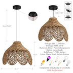 Rattan Pendant Light Fixtures,18.11" Boho Seagrass Pendant Light,3-Light Hand Woven Water Plants Rattan Chandelier for Dining Living Bedroom Kitchen Farmhouse - color: Black, size: 18.11" 3-Light
