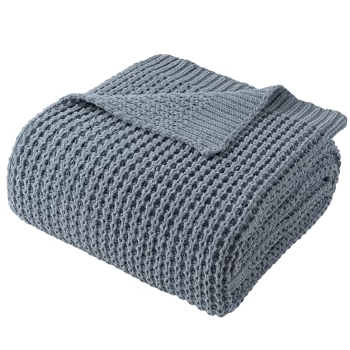 Bunnikins & Clover Blue Grey Throw Blanket for Couch, Thick Warm Soft Cozy Knitted Chenille Throw Blanket for Sofa, Bed, Living Room, 60"x80" - color: Bluish Grey, size: 60"x80"