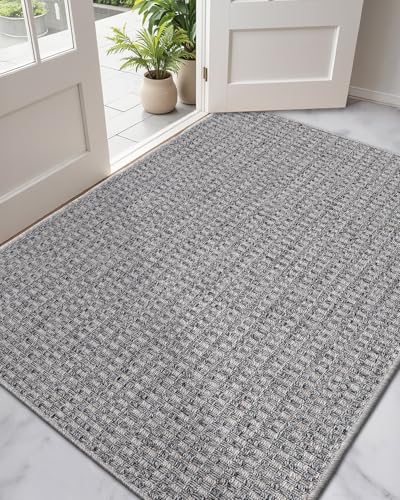 DEXI Dirt Trapper Door Mat, 31x48 Washable Doormat, Dirt Resistant and Absorbent, Easy Clean Low-Profile Floor Rugs for Entryway, Front Door, and Inside Entrance, Checkered Grey - color: Checkered Grey, size: 2'7" X 4' (Rectangular)