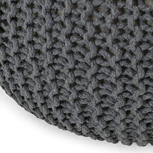 Nahunta Knitted Round Pouf - Cotton - Gray - color: Grey