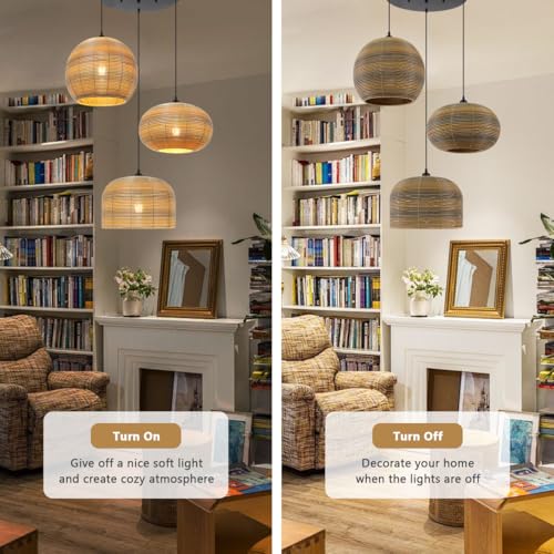 3-Light Chandelier Vintage Rattan Pendant Light Fixtures Hand Woven Boho Rattan Light Fixtures Ceiling Hanging, Farmhouse Chandelier for Dining Room Kitchen Island Bedroom - color: Large Rattan, 3-Light