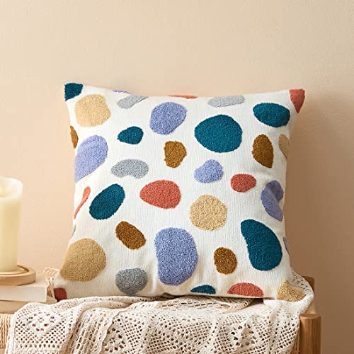 vctops Boho Geometric Tufted Decorative Throw Pillow Cover Farmhouse Cotton Embroidery Accent Square Cushion Case for Couch Sofa Bed (EmbroideryL, 18"x18") - color: Embroideryl, size: 18" x 18" (Pack of 1)