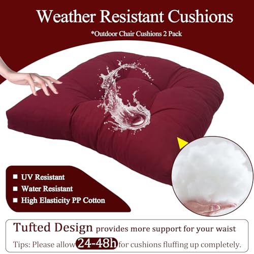 MTMR Outdoor Chair Cushions Set of 2, Water-Repellent 19”X19” Patio Chair Cushions with High Elasticity PP Cotton, No Fading Tufted Patio Furniture Cushions, Thick Seat Cushions for Outdoor Furniture - color: Burgundy