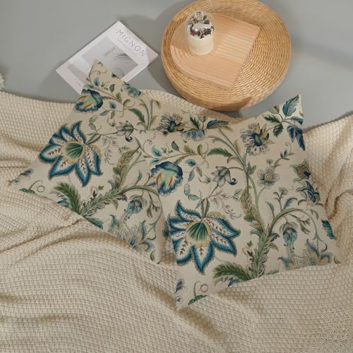 Sage Green Blue Pillow Covers 16x16 Inch 2 Pcs Spring Chinoiserie Floral Decor Throw Pillows Boho Vintage Flower Seasonal Outdoor Decoration Pillowcase Linen Cushion Cover for Couch Sofa Bed - color: Sage Green Blue Floral, size: 16" x 16" (Pack of 2)