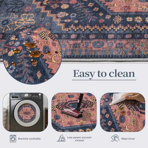 Ciicool Small Area Rug, 2x3ft Boho Rug, Ultra Soft Entry Rugs for Entryway, Non-Slip Washable Oriental Low-Pile Indoor Mat Floor Carpet for Entrance Bedroom Kitchen Bathroom Foyer Decor - color: Navy/Multi, size: 2' X 3' (Rectangular)