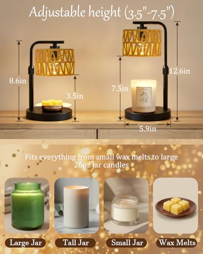 Candle Warmer Lamp, Timer Dimmable Candle Lamp, Adjustable Height and Brightness Candle Warmer, Boho Rattan Lampshade and 2 Bulbs, Suitable for Home Decor, Birthday Gifts for Women Mom (Black) - color: Boho-black