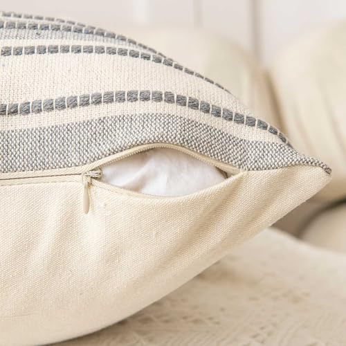 WACOMECO Pack of 2 Farmhouse Throw Pillow Covers, Textured Boho Cushion Covers for Couch Sofa Bed Home Decoration, 18x18 inch, Light Grey - color: Light Grey