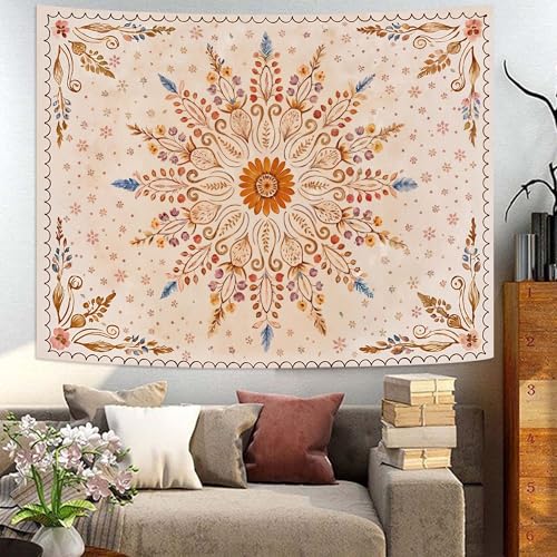 Fowocu Boho Floral Mandala Tapestry for Bedroom Aesthetic Watercolor Bohemian Flower Wall Tapestry Brown Beige Hippie Indian Small Tapestries Wall Hanging for Living Room Dorm Decor 40 x 30 Inch - color: Brown Yellow, size: 40"L x 30"W