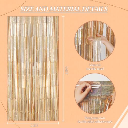 DECOCKRAT 2 Pack Foil Fringe Backdrop - Laser Champagne Shiny Tinsel Curtains for Party Decoration/Photo Booth Props - 3.3x6.6 FT Metallic Foil Backdrop for Birthday, Wedding, Graduation, Christmas. - color: Laser Champagne