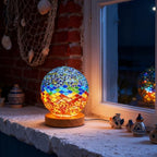 Blue Coastal Mosaic Table Lamp 5V USB Power Stained Glass Decor Lamp Mediterranean Style Light for Seaside Restaurant Yoga Meditation Room Ambiance Lighting Item for Art Lovers Gift - style: Mediterranean Blue