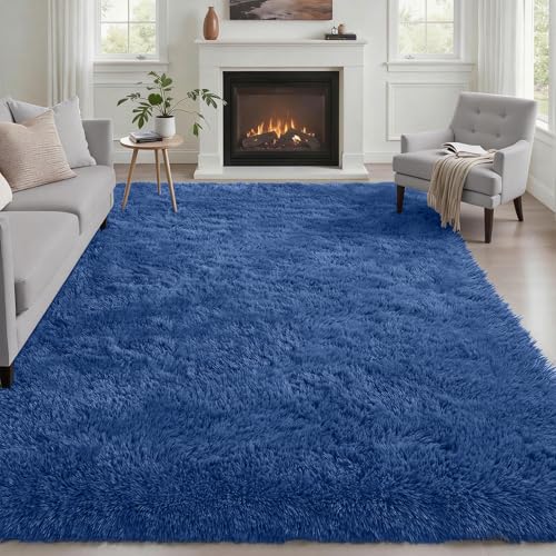 Fluffy 5x7 Area Rugs for Living Room Bedroom: Ultra Soft Shag Rug Non-Slip Non-Shedding Small Plush Bedside Rug Indoor Floor Carpets for Kids Room Playroom Entryway Nursery Dorms Home Decor Blue - color: Blue, size: 5' x 7' (Rectangular)