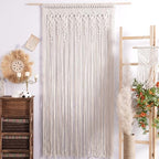Foreate Macrame Curtains Long Cotton Macrame Wall Hanging Boho Beaded Curtain for Window Doorway Handmade Wedding Backdrop Room Divider, 1 Panel 79" L x 35" W - size: 35.5"W x 79"L (Pack of 1)