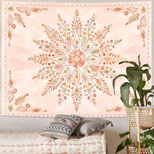 Lunerfex Floral Mandala Tapestry Boho Tapestry for Bedroom Orange Tapestries Wall Hanging Living Room Wall Art and Home Decor 44x60 - color: Orange, size: 60"L x 44"W