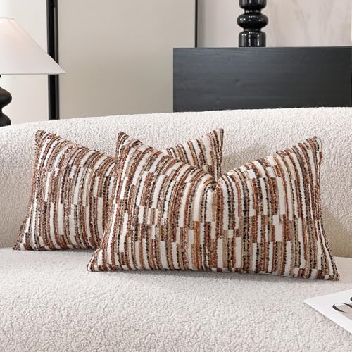 Striped Throw Pillow Covers 20x12 Set of 2 Orange Textured Boucle Chic Morden Boho Accent Farmhouse Decorative Chenille Pillow Covers for Home Decor Bed Sofa Living Room - color: Orange, size: 20" x 12" (Pack of 2)
