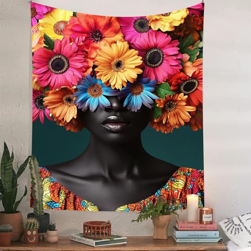RichIdeas Custom Size Tapestry Woman Elegant Tapestry Colourful Flowers Tapestries for Aesthetic Tapestries Wall Hanging for Living Room Decor - color: red