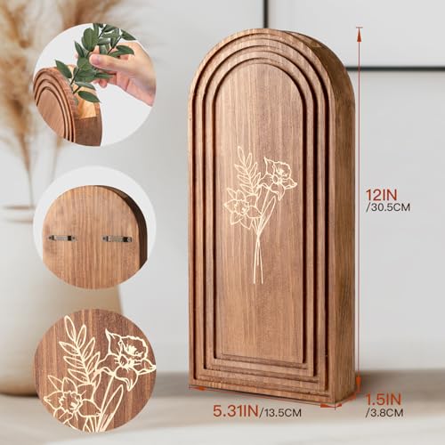 Rustic Wood Wall Planter - Decorative Hanging Vase for Dried Flowers & Artificial Plants, Farmhouse Wall Art Decor for Living Room & Entryway, Set of 2 Faux Greenery Holder (Not for Live Plants) - size: 2pack-Brown