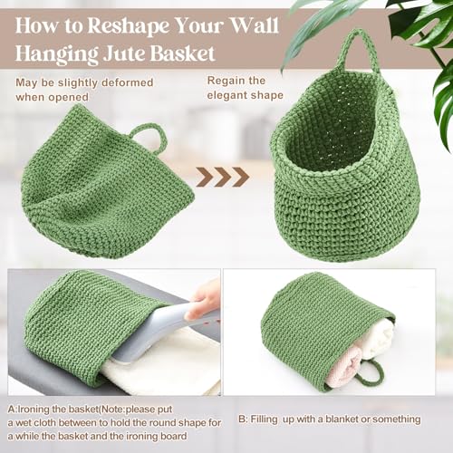 Honeydak Boho Decor Hanging Wall Baskets for Kitchen 3 Pack Teardrop Baskets with Hooks Storage Fruit Onion Vegetable Potato for Home 3 Sizes(Sage Color Palette,Barrel,Cotton Rope) - color: Sage Color Palette, size: Cotton Rope, style: Barrel