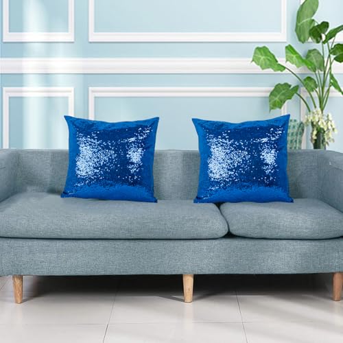 ShinyBeauty Blue Throw Pillows Cover for Couch, Sequin Pillow Case 20"X20" Set of 2, Royal-Blue Cushion Covers Throw Pillow Cases for Sofa,Bed,Home Decorations - color: Royal Blue, size: 20" x 20" (Pack of 2)