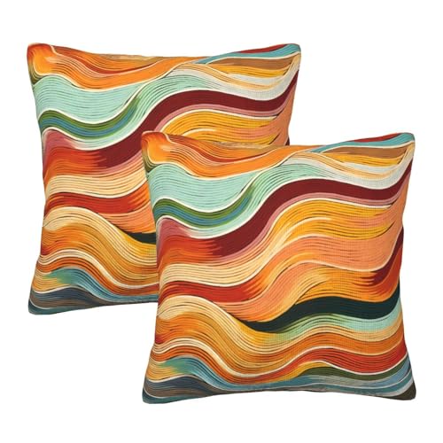 Orange and Blue Striped Pillow Covers 18x18 Set of 2 Abstract Colorful Waves Decorative Pillows Cases Boho Line Outdoor Square Cushion Cover for Farmhouse Living Room Decor - color: Colorful Waves, size: 18" x 18" (Pack of 1)