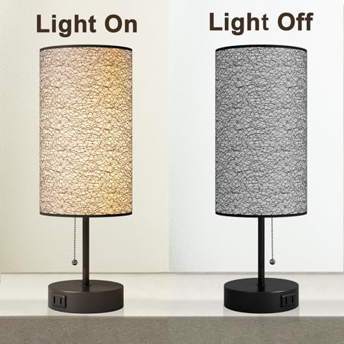 YIDPU Table Lamp for Bedroom,Nightstand Lamp for Bedside with AC Outlets,Adjustable 3color LED Light Desk Lamp for Home Decor,Included Bulb and Lamp Shade (Black-OnlyAC, 2PCS) - color: Black-OnlyAC, size: 2PCS