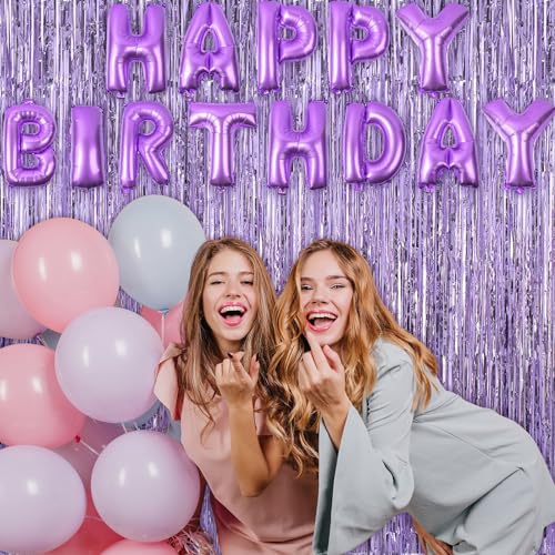 2 Pack Fringe Curtains Backdrops, Foil Fringe Curtains, Door Streamers for Birthday Wedding Bridal Shower Holiday Graduation Party Decorations, Photo Booth Backdrops, Light Purple - color: Light Purple