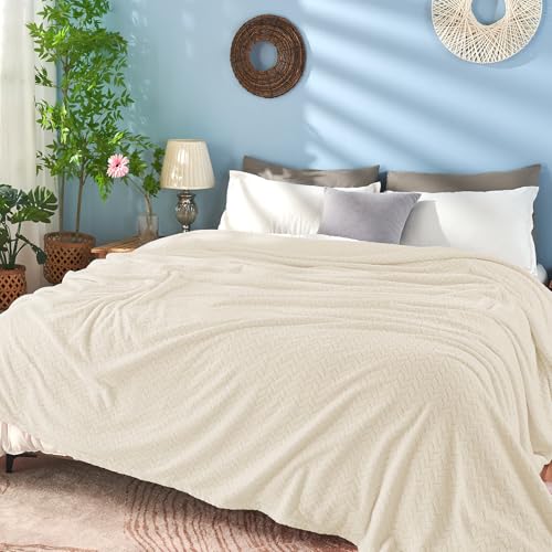 inhand Cream White Fleece Throw Blanket for Couch, Super Soft Flannel Blanket, Lightweight Fuzzy Blankets Sofa Bed Office, Washable Cozy Plush Fleece Blankets&Throw for All Season(50x60 Inches) - color: Cream White, size: Throw/Travel-50x60 IN