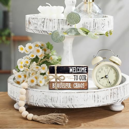 Ycyfckdr Decorative Wood Book Stack for Home, Welcome to Our Beautiful Chaos, Rustic Table and Living Room Bookshelf Farmhouse Decor (L67) - color: Welcome 3