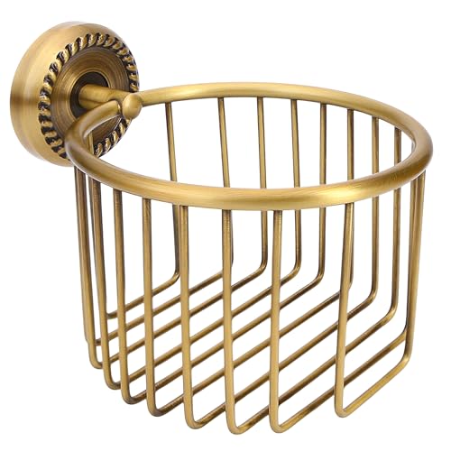Vintage Bronze Wall Mounted Toilet Paper Holder – Antique Brass Bathroom Accessories Tissue Dispenser with Stable Metal Stand, Wire Basket Storage Rack - for Roll with Diameter <5inch Only