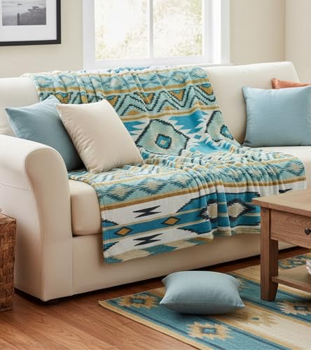 Aipon Boho Aztec Throw Blanket 40"x 50", Western Indian Native American Blanket Southwestern Decor, Teal Soft Cozy Lightweight Throws Blankets Gifts for Women Men Couch Bed Sofa Chair - color: Teal, size: 40.00'' × 50.00''
