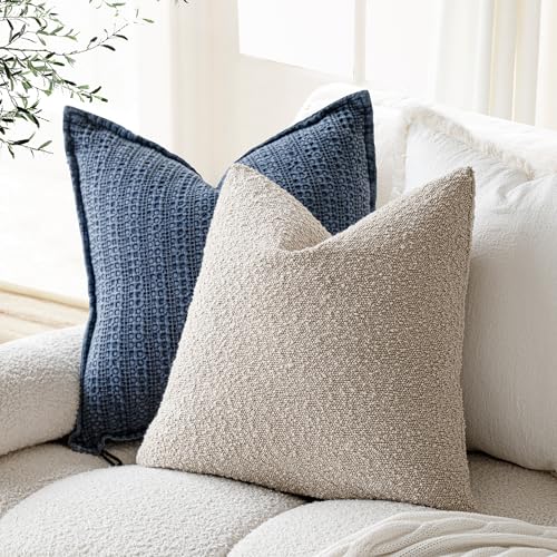 Foindtower Set of 2, Decorative Textured Boucle Throw Pillow Covers Accent Solid Pillow Cases Neutral Soft Cozy Couch Cushion Case for Chair Sofa Bedroom Living Room Home Decor 16 x 16 Inch,Oatmeal - color: Oatmeal, size: 16" x 16" (Pack of 2)