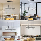 ORANOOR Modern LED Pendant Lights, Dimmable 39in Linear Wave LED Chandelier Lighting, Black & Gold Dining Room Hanging Light Fixtures Kitchen Island Globe Pendant Light for Dining Table (2705lm)