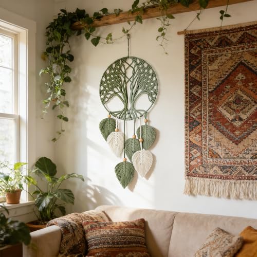 Large Tree of Life Dream Catchers Macrame Wall Hanging, Boho Wall Decor for Living Room Bedroom Nursery, Rustic Farmhouse Bohemian Home Decor, Housewarming Gift for Women, Mom, New Home Gift, Spiritual Decor - color: Tree Of Life