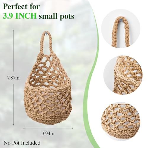 6 PCS Small Hanging Planters for Indoor Plants, Handmade Plant Hanger for 3.9" Pot, Woven Hanging Wall Plant Holder Basket for Succulents, Air Plants and Herbs, Boho Home Garden Decor