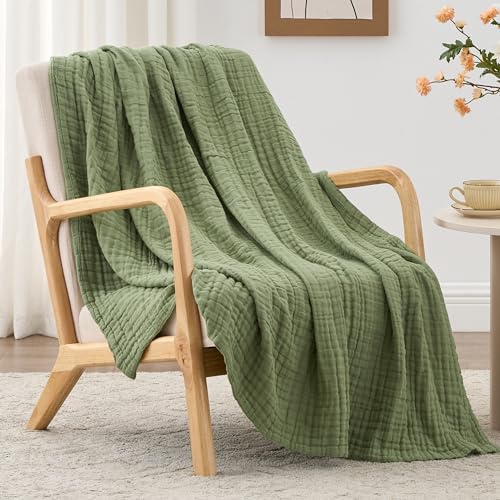 Love's cabin 100% Cotton Muslin Blanket, 6 Layer Lightweight Breathable Gauze Throw Blanket 50 x 60 Inches, Soft All Season Blanket for Couch, Bed, Sofa, Sage Green - color: Sage Green, size: Throw(50"x60")