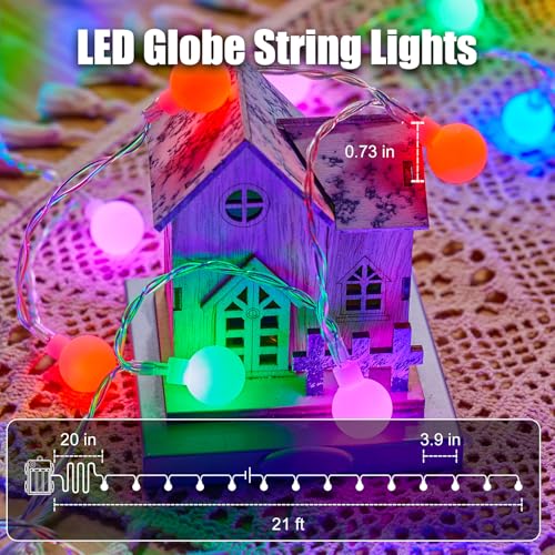 Minetom RGB Globe String Lights - 21FT 60LED Battery Operated with Remote, 20+ Color Modes & Timer, Fairy Lights for Bedroom, Living Room, Classroom, Dorm & Birthday Parties - color: RGB (Red, Green, Blue), size: 1 Pack