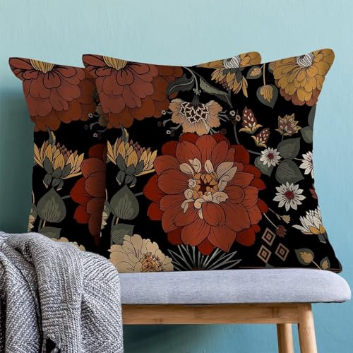 Floral Botanical Pillow Covers 18x18 Inch Set of 2, Abstract Mid Century Morden Outdoor Decorative Retro Bohemian Flower Throw Pillows Tropical Leaves Couch Cushion Case for Chair Sofa Bedroom - color: Vc2, size: 18" x 18" (Pack of 2)