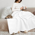 THREAD SPREAD 100% Pure Cotton, Luxury Twin/Twin XL Size White Blanket - Herringbone Pattern, Soft & Cozy Premium Fall Throw Blanket for All Seasons, 350 GSM & 68 x 92 with Free Tote Bag - color: Herringbone - White, size: Twin / Twin XL